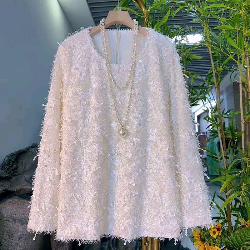 2025新款欧货流苏亮片毛毛女人衫