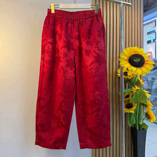 国风重工提花垂感阔腿裤新款胖妹妹大码女装新中式显瘦高腰直筒裤