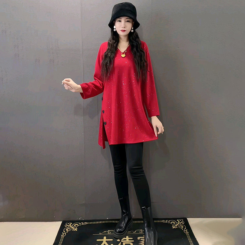 2026新款简约V领设计感纽扣开叉撒银大衫胖妹妹大码女装百搭上衣,女装/女士精品,大码内搭,淘宝优惠券,粉丝福利购,淘宝优惠卷