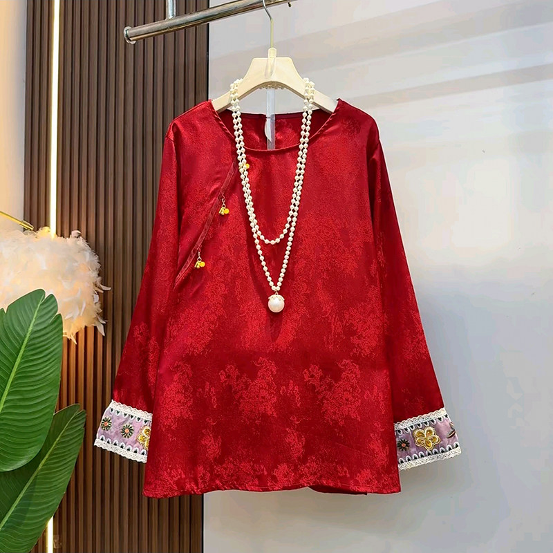 2025冬季新款大码女装胖MM时尚洋气百搭国风大气设计感提花女人衫,女装/女士精品,大码内搭,淘宝优惠券,粉丝福利购,淘宝优惠卷