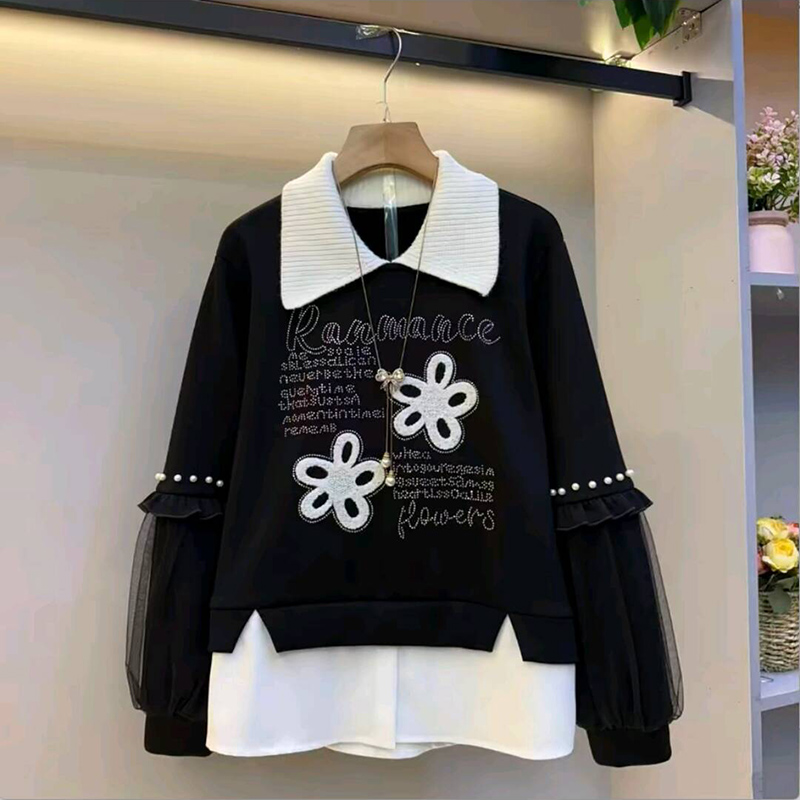 秋爆款韩版超好看假两件加绒卫衣