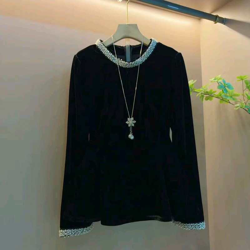 胖妹妹大码女装春季2026新款重工钉珠领轻奢收腰丝绒时尚显瘦上衣,女装/女士精品,大码内搭,淘宝优惠券,粉丝福利购,淘宝优惠卷