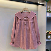 大码 新款 女装 韩版 盘扣娃娃领小衫 2026春季 洋气衫 胖mm显瘦百搭上衣