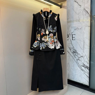 复古提花盘扣高级感内搭马甲半身裙三件套套装 新中式 新款 2025秋季
