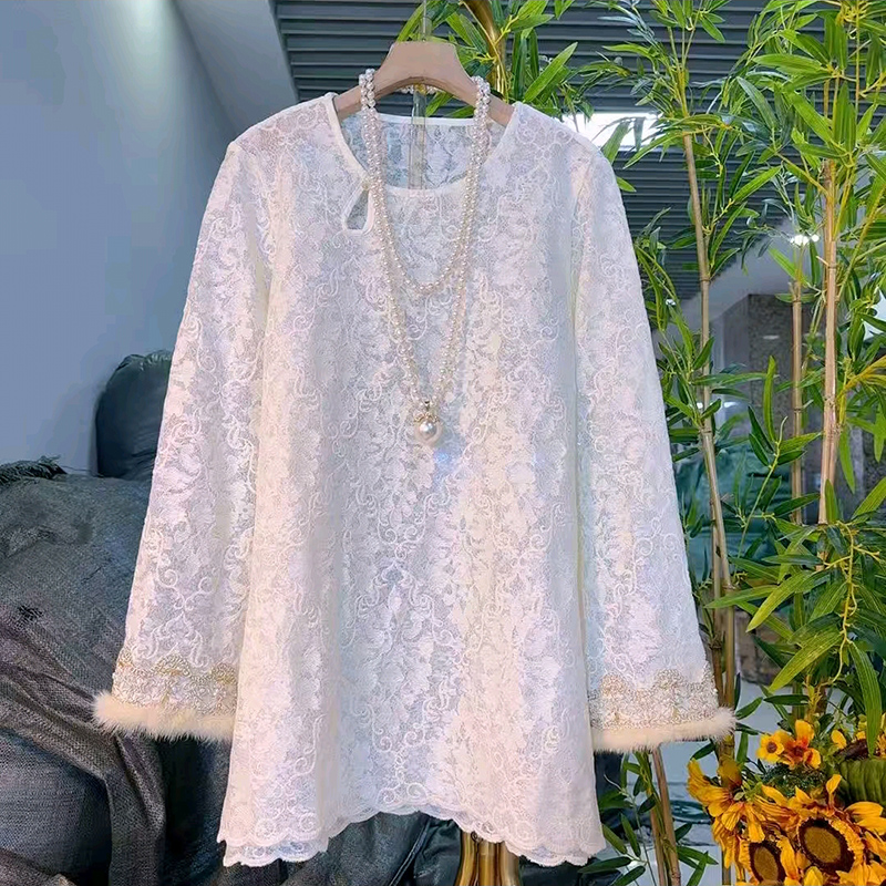 秋季新中式国风刺绣毛毛袖打底衫