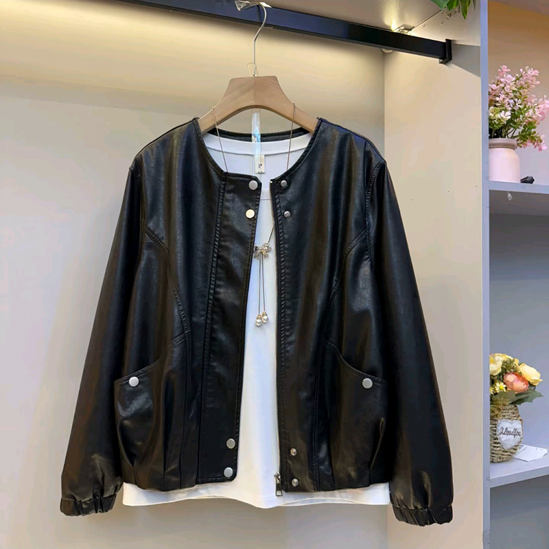 秋季大码女装PU皮拉链韩范外套