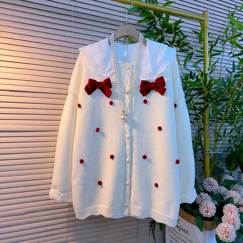 蝴蝶结针织开衫外套娃娃打底衬衫