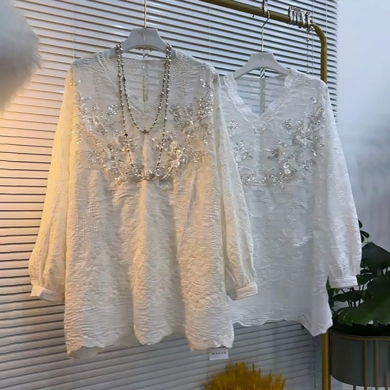 法式蕾丝高级感大衫亮片打底衫