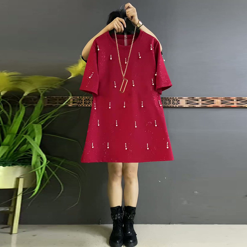 2025秋冬新款重工钉珠圆领T恤衫减龄大码女装显瘦中长款短袖上衣,女装/女士精品,大码内搭,淘宝优惠券,粉丝福利购,淘宝优惠卷