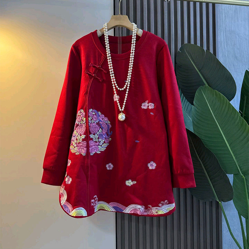 民族风复古团花海浪刺绣盘扣大衫胖妹妹大码女装古风遮肉显瘦上衣,女装/女士精品,大码内搭,淘宝优惠券,粉丝福利购,淘宝优惠卷