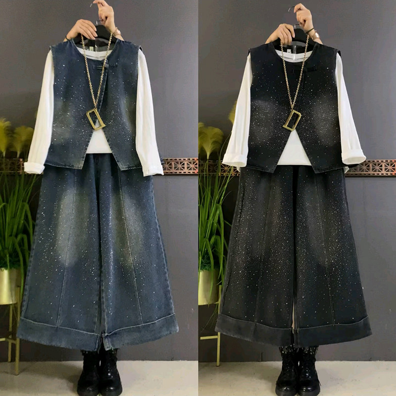 胖mm大码女装春季2026新款烫钻古风马甲松紧腰水洗牛仔裤搭配打底,女装/女士精品,大码内搭,淘宝优惠券,粉丝福利购,淘宝优惠卷