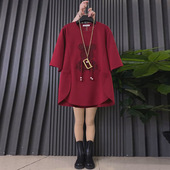 女装 早春新款 开叉设计上衣潮 大衫 大码 胖妹妹时尚 小熊盘扣流苏半袖