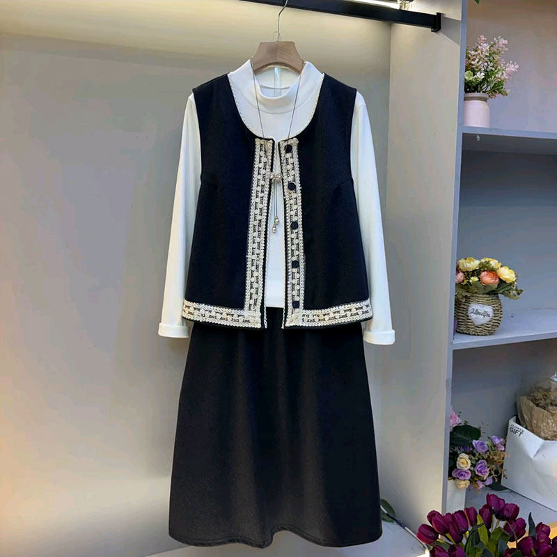 2026春季新款大码女装时尚设计感蕾丝边马甲内搭半身裙休闲三件套,女装/女士精品,大码套装,淘宝优惠券,粉丝福利购,淘宝优惠卷