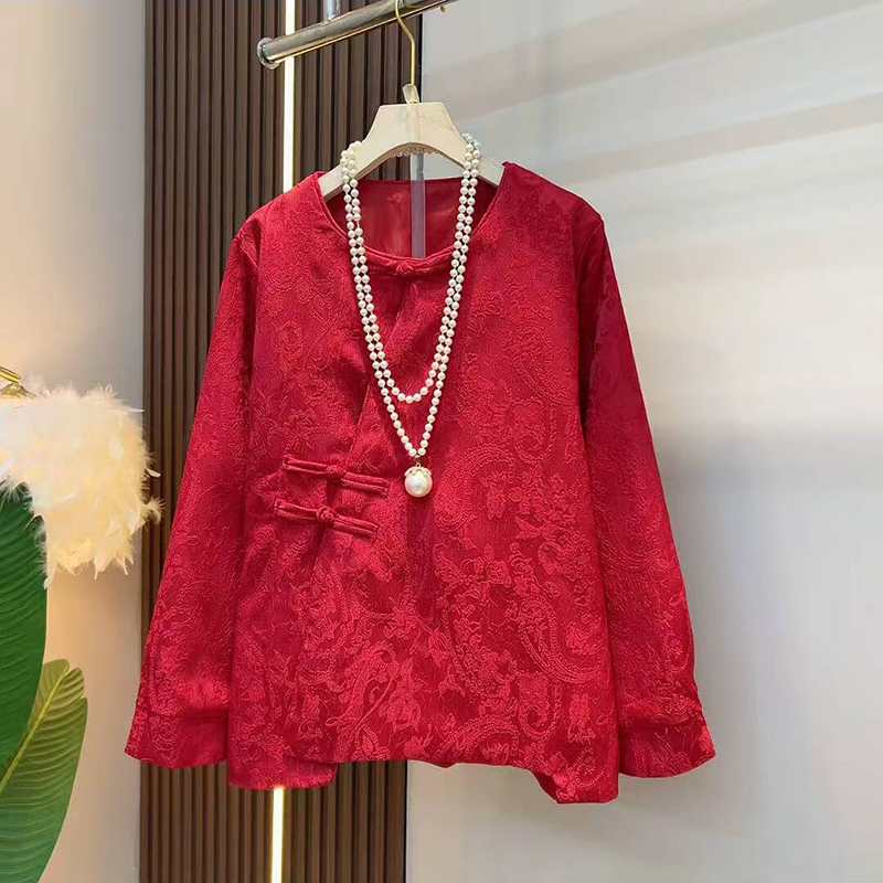 大码女装国风斜襟盘扣女人衫