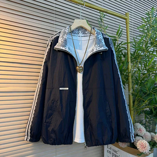 时休闲百搭时尚 胖妹妹2025春季 女装 大码 拼接蕾丝花边显瘦外套 新款