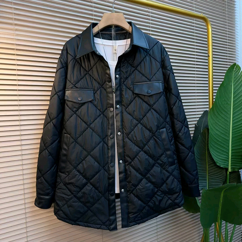 冬季大码女装菱格轻薄款棉服外套