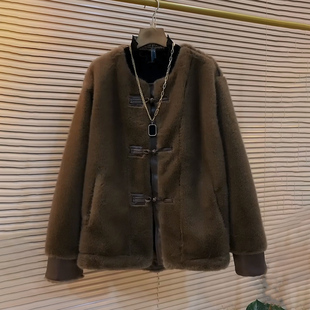 外套冬季 女装 新款 大码 显瘦遮肉时尚 简约欧货复古盘扣气质百搭长袖