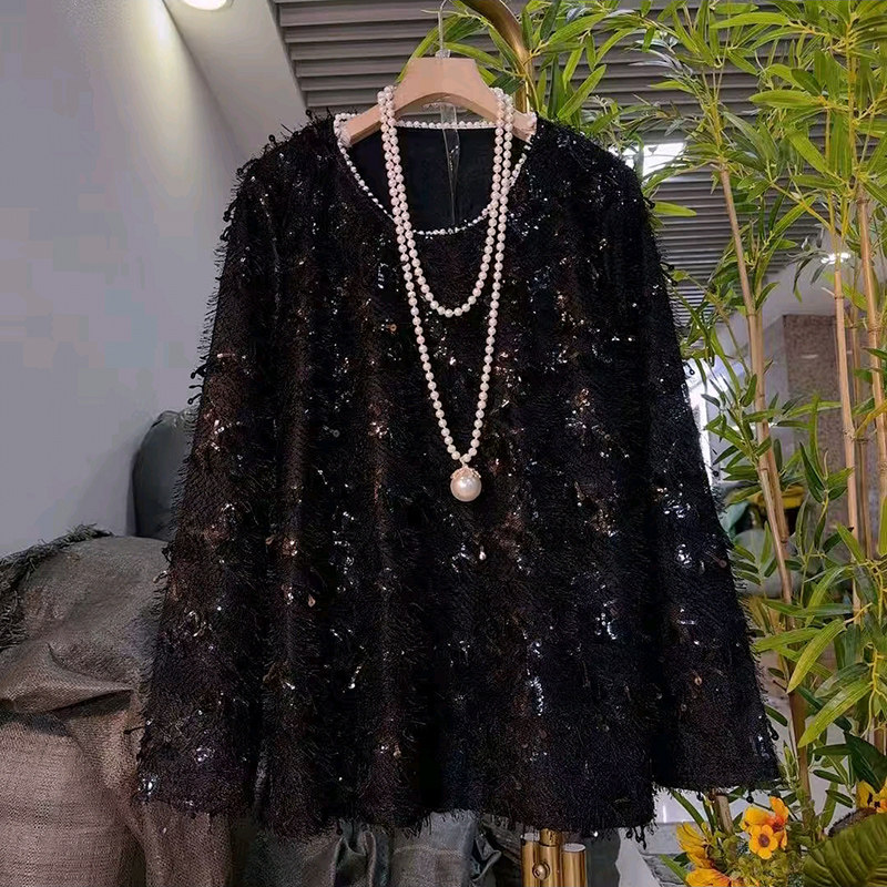 时尚潮流气质流苏亮片毛毛大衫新