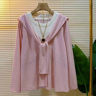 新款 女装 休闲减龄假两件披肩长袖 大码 胖mm百搭上衣女 小衫 2026春季