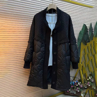 气质显瘦减龄中长款 欧货秋冬新款 胖妹妹时尚 女装 拼接棉服外套 大码