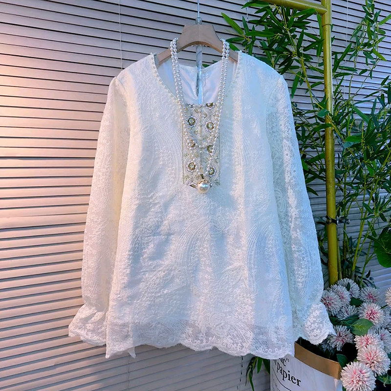 新中式钉珠亮片上衣大码女装宽松长袖镂空刺绣蕾丝衫2026新款小衫,女装/女士精品,大码内搭,淘宝优惠券,粉丝福利购,淘宝优惠卷