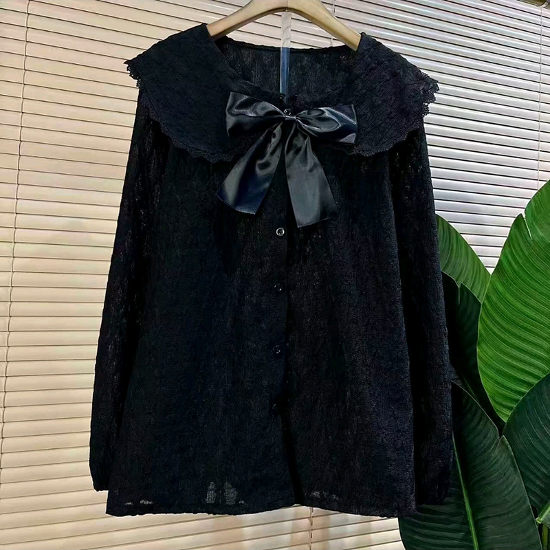 时尚娃娃领蝴蝶结设计感蕾丝衫新