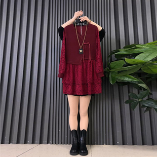 新款 洋气蕾丝拼接遮肉大衫 大码 胖MM宽松显瘦时尚 上衣 女装 2024冬季