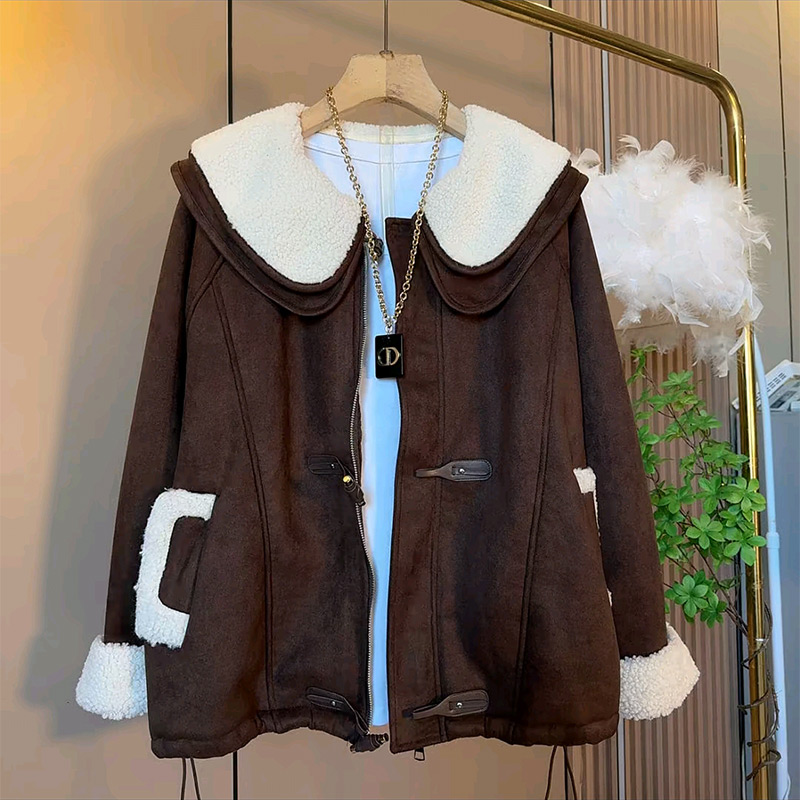 撞色娃娃领保暖加厚外套