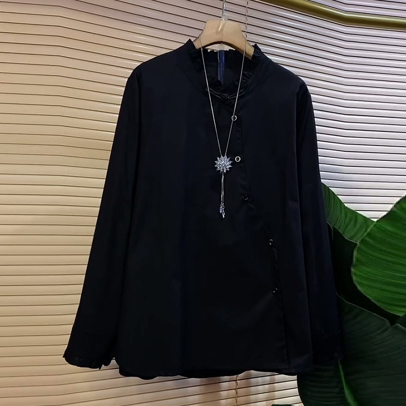 纯色木耳立领大码女装小衫2026春季新款盘扣上衣胖mm显瘦百搭衬衫,女装/女士精品,大码内搭,淘宝优惠券,粉丝福利购,淘宝优惠卷