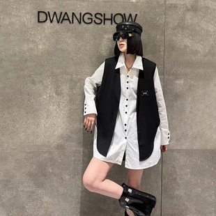 搭配马甲两件套上衣潮流时尚 2024早秋新款 胖妹妹显瘦衬衫 女装 大码