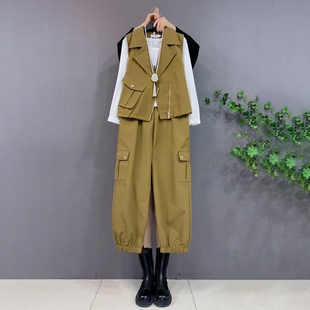 2026新款 时尚 翻领工装 胖mm大码 打底衫 春季 马甲百搭高腰阔腿裤 女装