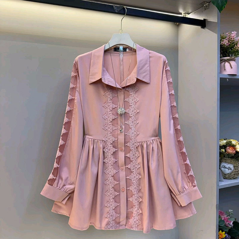 大码女装灯笼袖假两件衬衫胖mm显瘦设计感上衣2026春季新款百搭衫