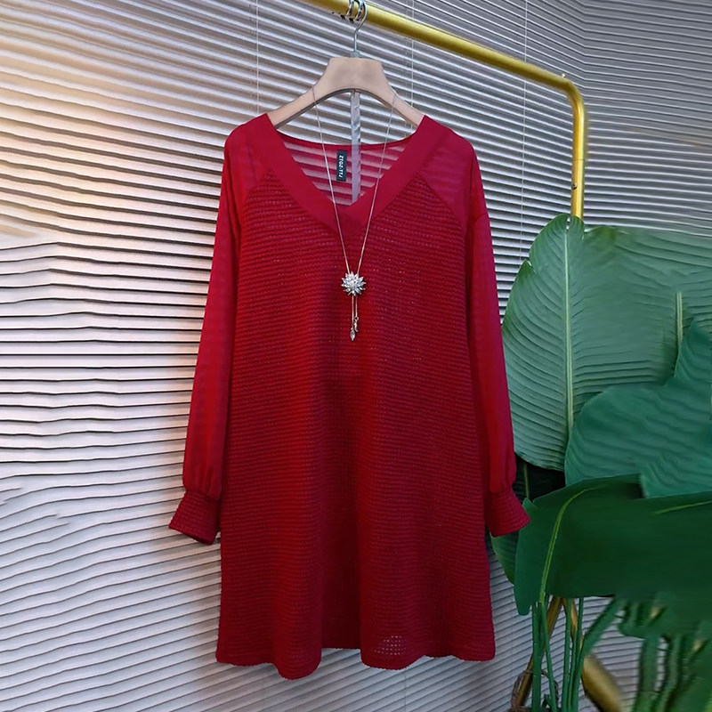 胖mm大码女装春季2026新款欧货时尚V领拼接袖慵懒风开叉百搭大衫,女装/女士精品,大码内搭,淘宝优惠券,粉丝福利购,淘宝优惠卷