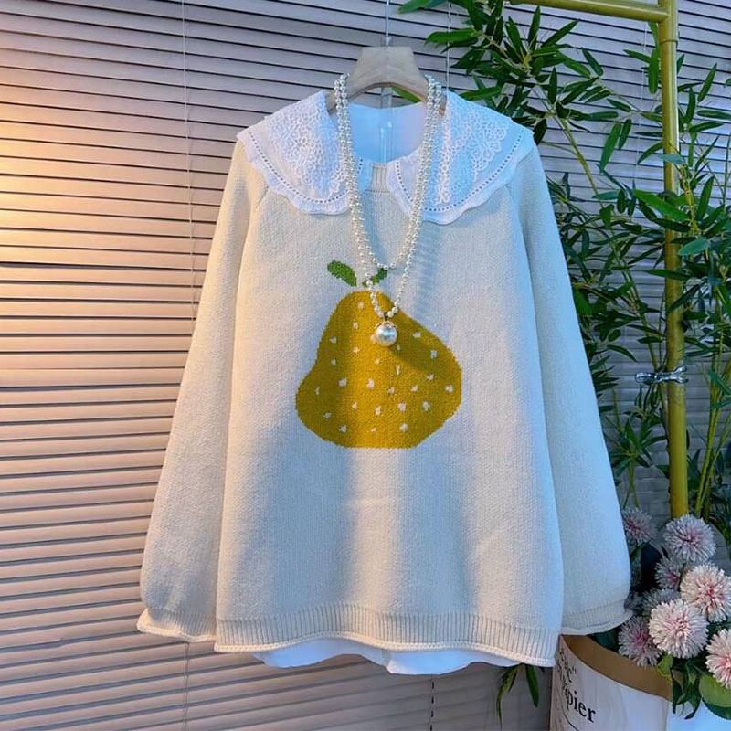 卡通减龄针织毛衣娃娃领打底衬衫