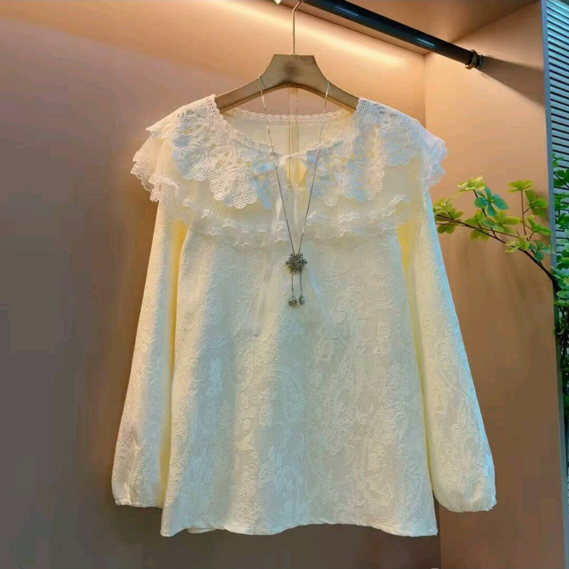 新款韩版时尚洋气双层蕾丝娃娃领气质上衣大码女装胖mm遮肉长袖衫,女装/女士精品,大码内搭,淘宝优惠券,粉丝福利购,淘宝优惠卷