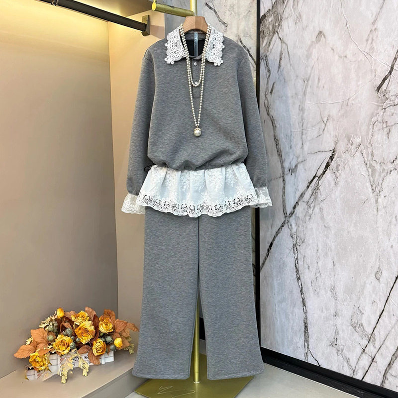 2026春季新款小众设计蕾丝拼接上衣裤子显瘦套装胖妹妹大码女装潮,女装/女士精品,大码套装,淘宝优惠券,粉丝福利购,淘宝优惠卷