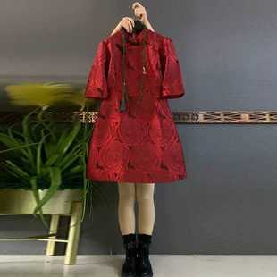 胖mm遮肉显瘦裙子新 女装 新中式 国风提花设计感改良旗袍连衣裙大码