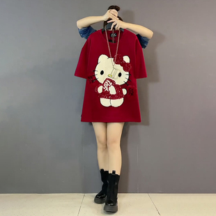 新款 发财KT猫卡通毛巾绣宽松百搭大衫 大码 胖妹妹欧货时尚 女装 冬季