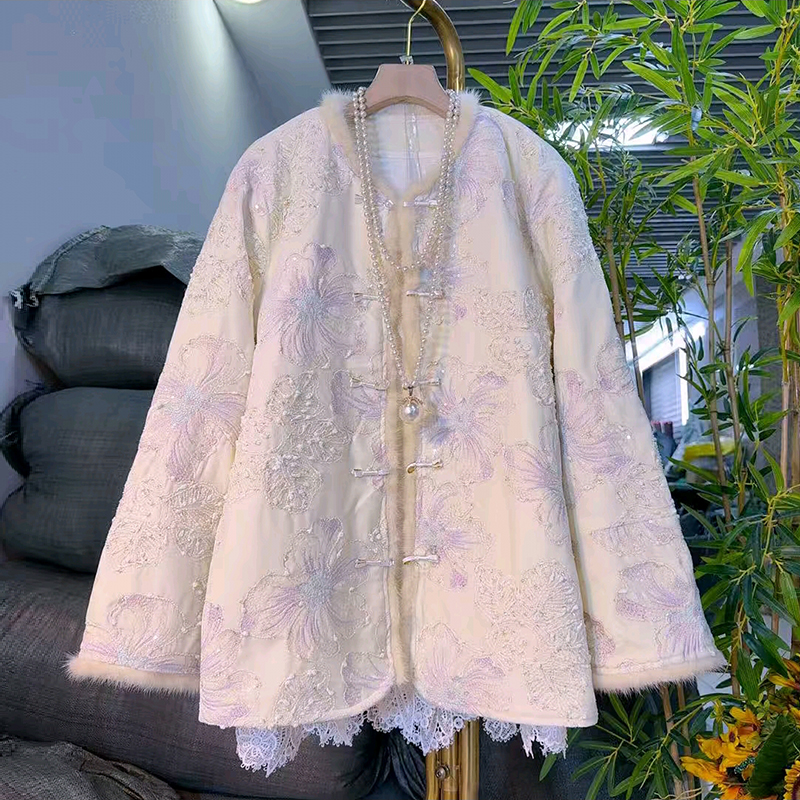 新中式国风刺绣开衫盘扣夹棉外套