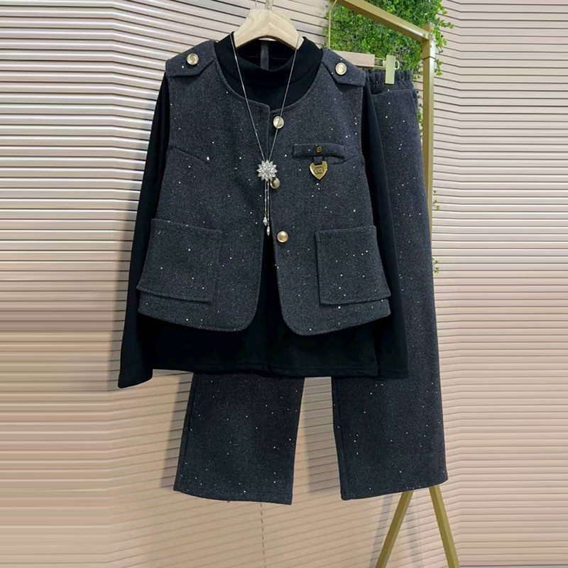 气质毛呢马甲裤子打底三件套