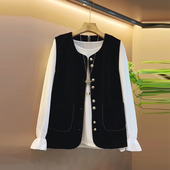 女装 胖妹妹大码 圆领简约百搭上衣丝绒休闲显瘦马甲两件套 新款 秋季