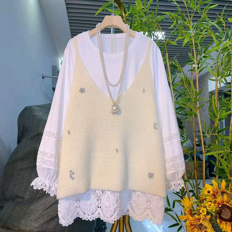 2026春季新款针织吊带马甲简约大码女装蕾丝拼接打底显瘦重工马夹,女装/女士精品,常规大码外套,淘宝优惠券,粉丝福利购,淘宝优惠卷