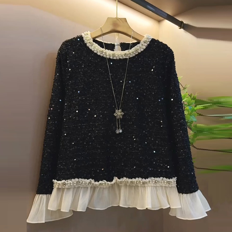 小香风韩版时尚拼接满天星上衣