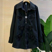 重工立体花朵翻领洋气宽松衬衫 胖mm大码 2026新款 欧货时尚 女装 春季