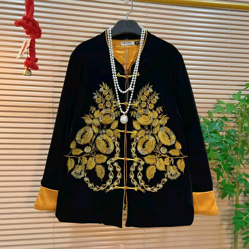 国风重工刺绣拼色棉外衣