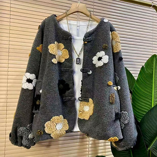 2026新款欧货时尚重工立体花朵设计款外套大码女装胖mm洋气上衣女