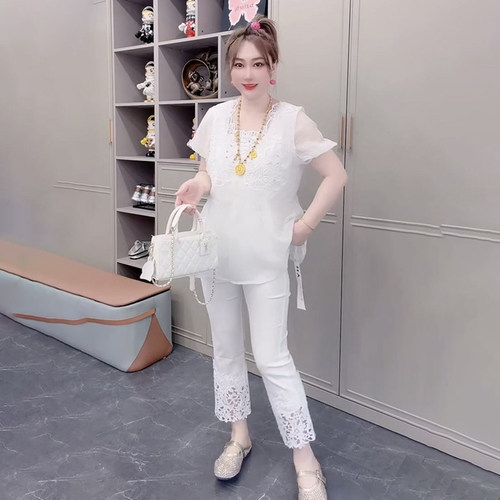 时尚修身束腿网花边镂空百搭裤子