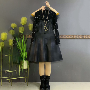 新款 显瘦打底衫 大码 时尚 可调肩带连衣裙两件套 女装 胖妹妹2025冬季