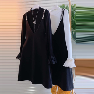 新款 减龄重工钉珠吊带裙打底衫 大码 胖MM时尚 两件套潮 女装 2024冬季