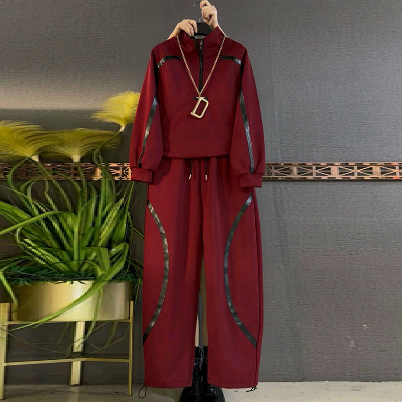 时尚大码女装立领拉链卫衣松紧腰弯刀裤两件套2026春季新款阔腿裤,女装/女士精品,大码套装,淘宝优惠券,粉丝福利购,淘宝优惠卷